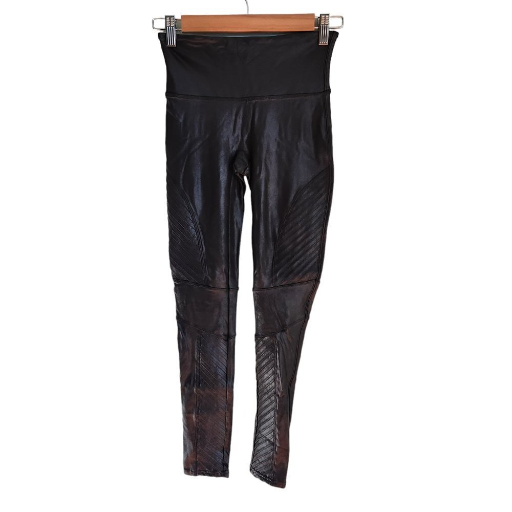 Spanx Pants Small Black Women's Faux Leather Moto Leggings Pleather 20136R